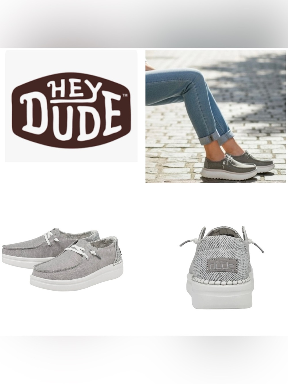 NWT Hey Dude Women 8 Wendy Rise Chambray Lunar Rock slip on comfy shoes sneakers